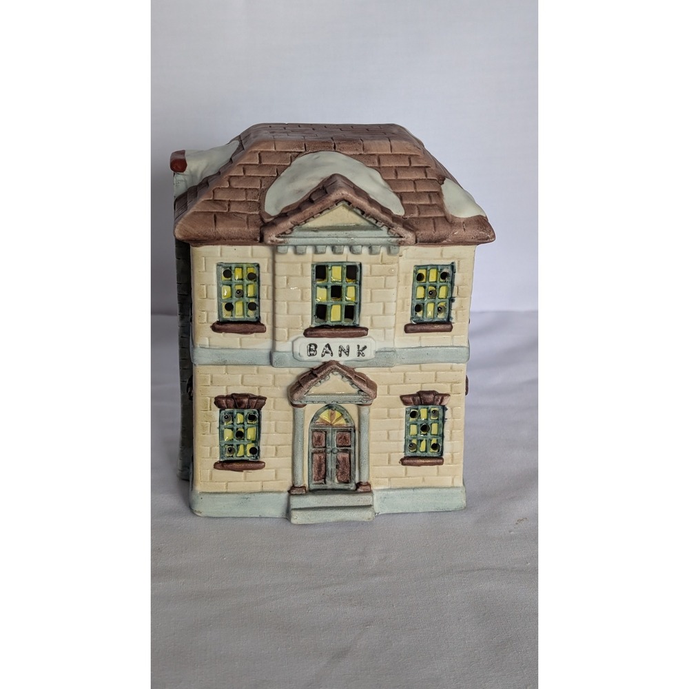 Vintage 1991 National Decorations Christmas Village Bank Ceramic Light Up House
